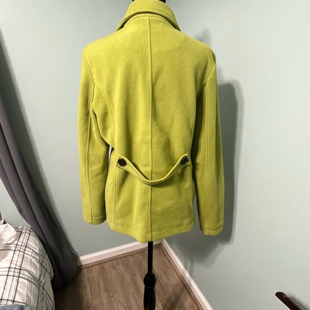 Lands End‎ ThermaCheck Fleece Pea Coat Women's Medium Lime Green Jacket - Picture 3 of 6
